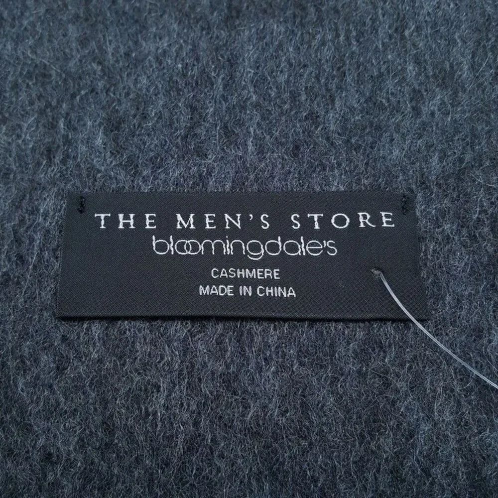 BLOOMINGDALES Mens Store Scarf Dark Grey 100% Cashmere Fringe 64x10.5